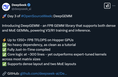 DeepSeek OpenSourceWeek第三弹:通用矩阵乘法库DeepGEMM